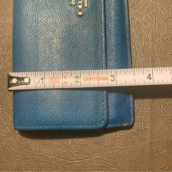 Coach Women's Leather Slim Envelope Flap Long Wallet Teal 8”x4” - Picture 13 of 14